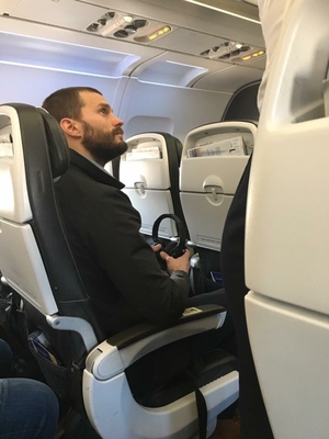 JAMIE SPOTTED ON A FLIGHT FROM LONDON TO BUDAPEST 03/13/17
